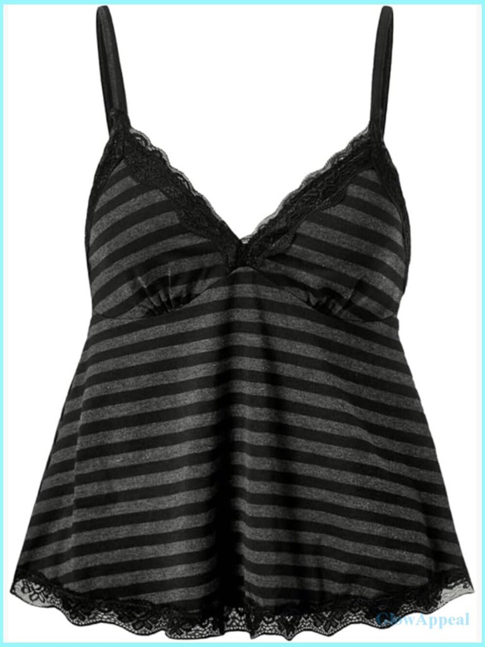 Plus Size Y2K Lace Striped Babydoll Camisole Top V Neck Spaghetti Strap